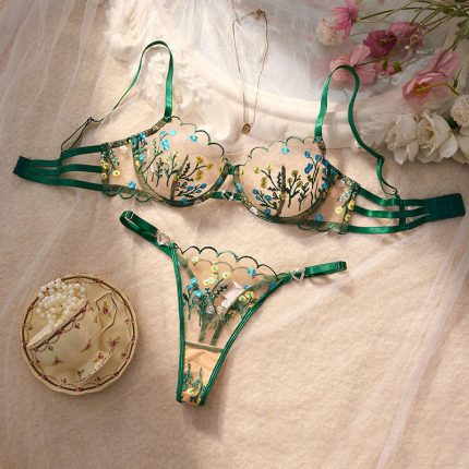 Floral Embroidered Mesh Lingerie Set Luxury Bra & Panty